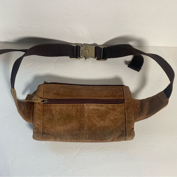 Loyofan Unisex Brown Leather Belt Bag With Adjustable Waist Strap - Picture 2 of 8